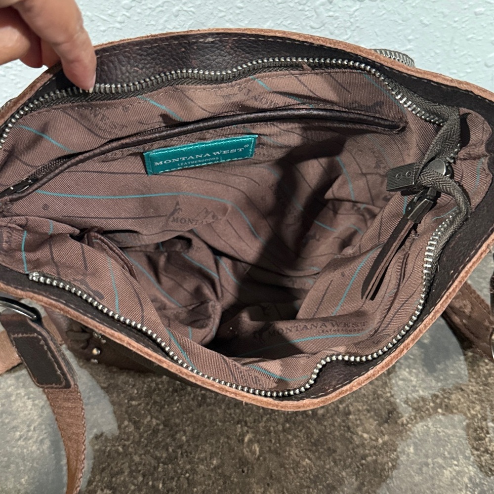Montana West Chocolate Brown Genuine Leather Concealed Carry Hobo Crossbody Bag - Picture 8 of 9